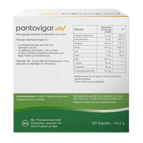 리뉴얼 독일내수용 Pantovigar 판토비가 180캡슐 3개월분Pantovigar